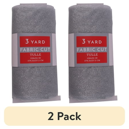 (2 pack) 3 Yard Cut Glitter Tulle Fabric, Silver, 54" Wide for Apparel & Crafting, by Fuzhou