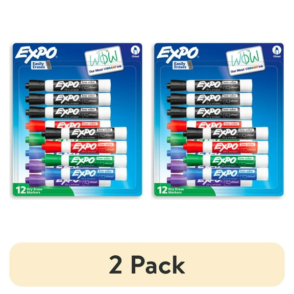 (2 pack) EXPO Dry Erase Markers, Chisel Tip, Assorted Colors, 12 Count