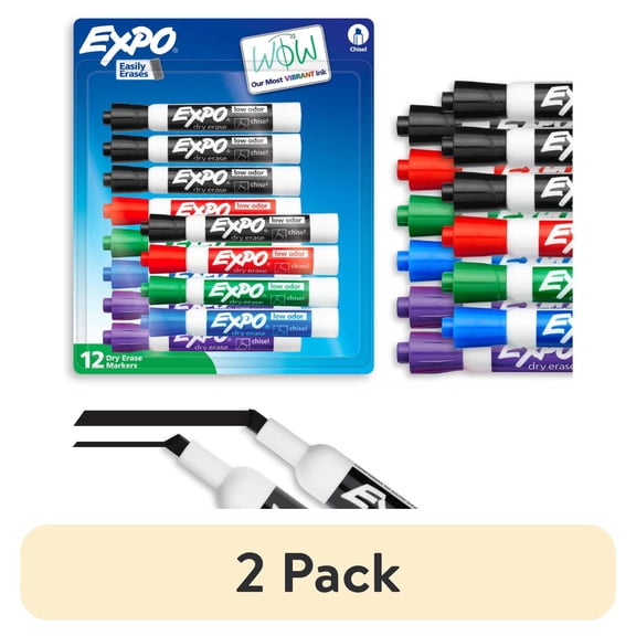 (2 pack) ExpoÂ® Low Odor Dry Erase Markers, Chisel Tip, Assorted Colors, 12 Count