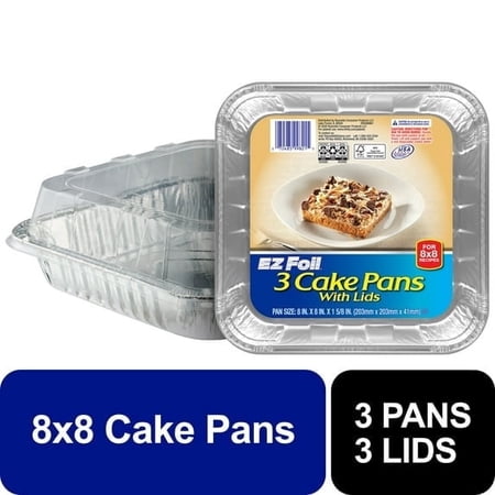 2 pack Ez Foil Cake Pans With Cover Bakeware 8 Inch 8 Inch X 8 Inch X 1.625 Inch Silver 1 Pack 3 Count