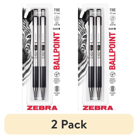 (2 pack) Zebra Pen F-301 Stainless Steel Retractable Ballpoint Pen, 0.7mm, Black Ink 2-Pack