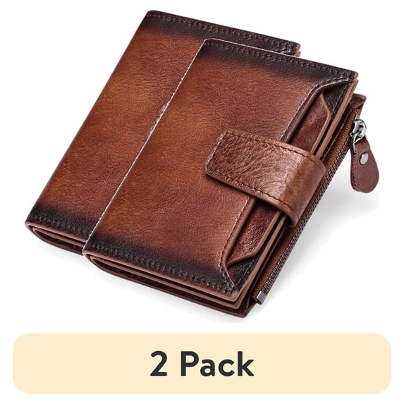 (2 pack) FALAN MULE Minimalist Wallet for Men Leather RFID Blocking Coin Purse Bifold Card Holder