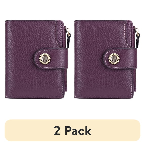 (2 pack) Falan Mule Women's Lightweight Genuine Leather Wallet, Includes Card Holders, RFID-Blocking, Lightweight, Photo & ID Holder, Purple