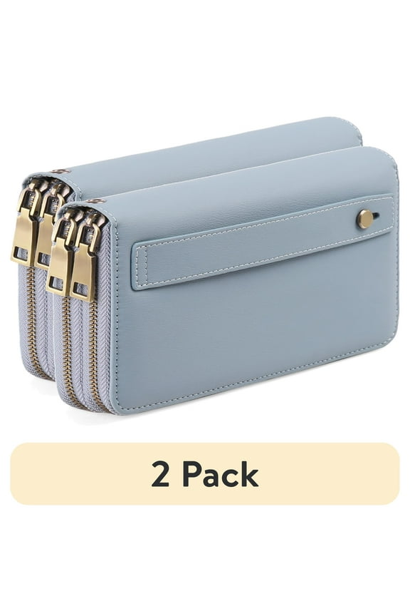 (2 pack) FALAN MULE Wallet for Women Clutch RFID Blocking Wristlet Leather Purse Large Capacity Credit Card Holder with Grip Hand Strap