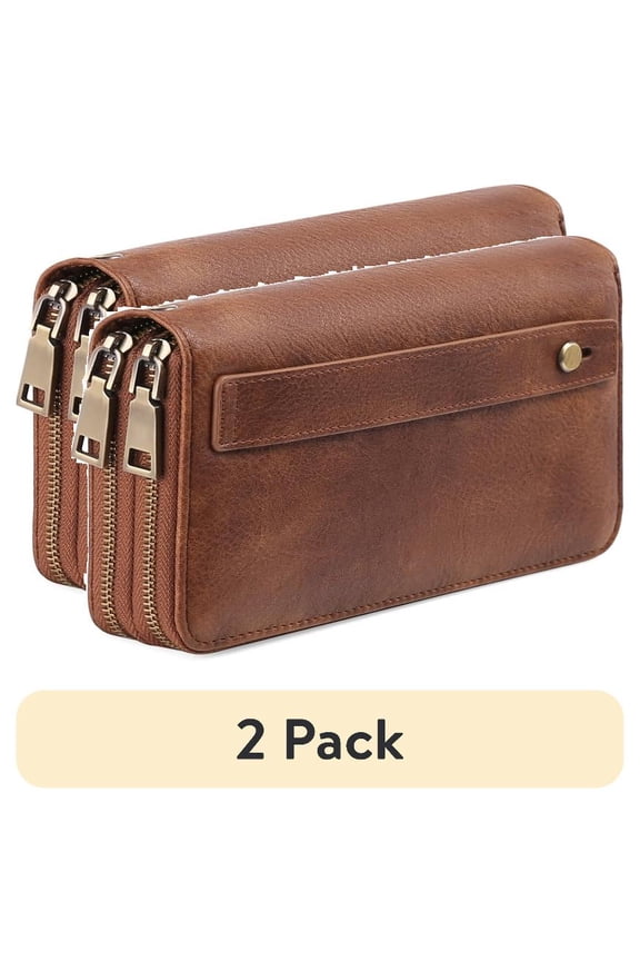 (2 pack) FALAN MULE Wallet for Women Clutch RFID Blocking Wristlet Leather Purse Large Capacity Credit Card Holder with Grip Hand Strap