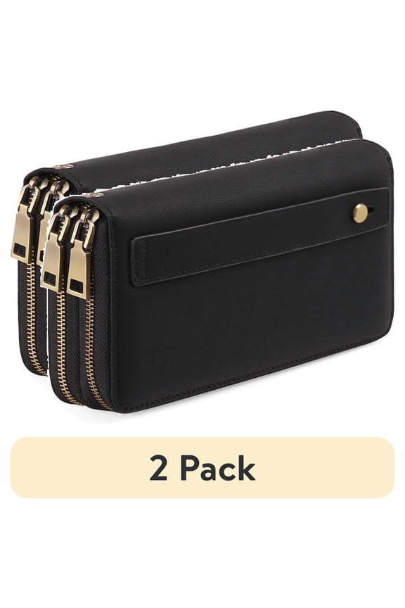 (2 pack) FALAN MULE Wallet for Women Clutch RFID Blocking Wristlet Leather Purse Large Capacity Credit Card Holder with Grip Hand Strap