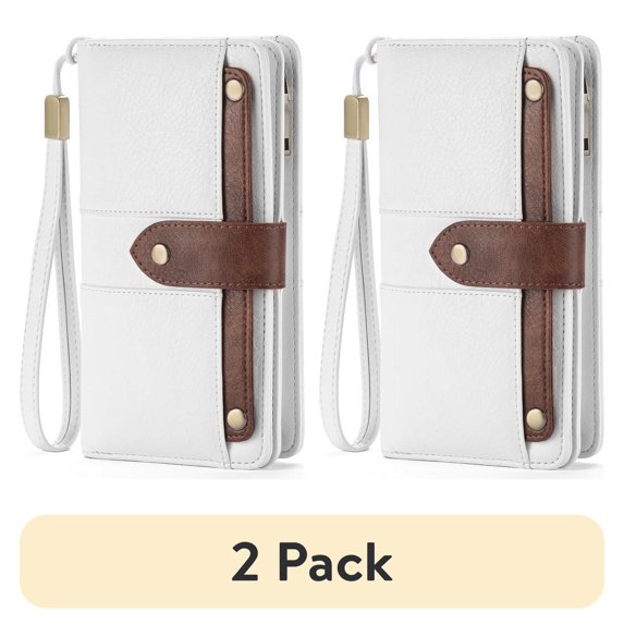 (2 pack) FALAN MULE Womens Leather Wallet Large Capacity Bifold RFID Blocking Card Holder with Zipper Coin Pocket