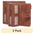 thumbnail image 1 of (2 pack) FALAN MULE Women Leather Wallet Large Capacity Bifold RFID Blocking Card Holder with Double Zipper Coin Pocket, 1 of 10