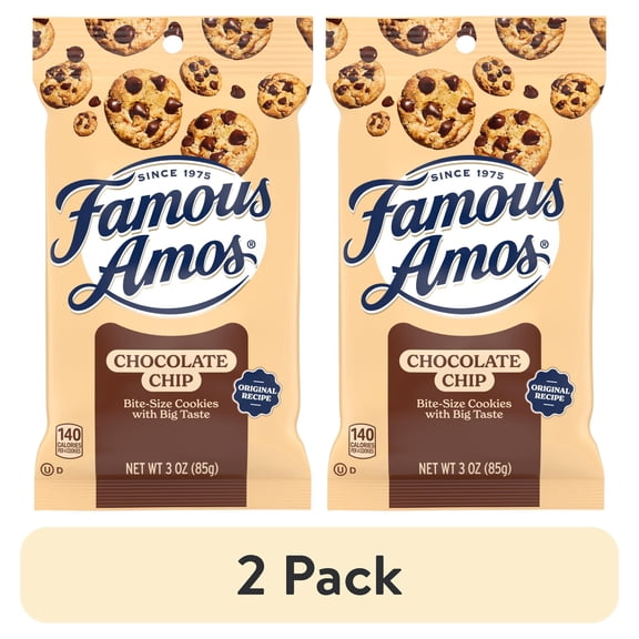(2 pack) Famous Amos Classic Bite-Size Chocolate Chip Cookies, Bag 3.0 oz