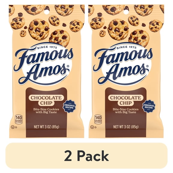 (2 pack) Famous Amos Classic Bite-Size Chocolate Chip Cookies, Bag 3.0 oz