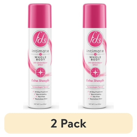 (2 pack) FDS Intimate + Body Dry Feminine Deodorant Spray, Extra Strength, 2 oz