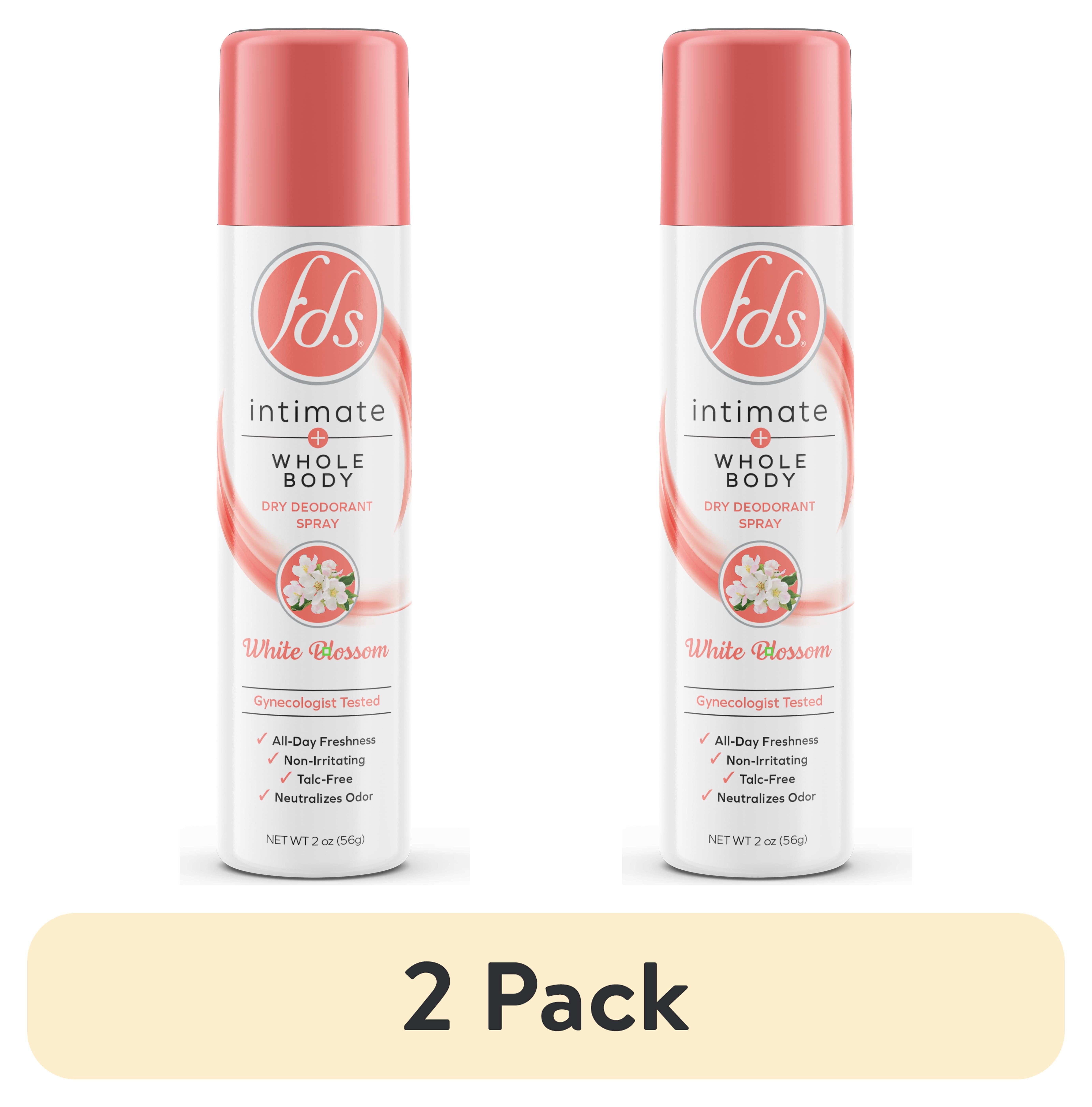 (2 pack) FDS Intimate + Body Dry Feminine Deodorant Spray, White Blossom, 2 oz