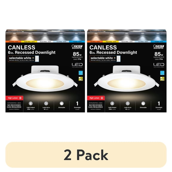 (2 pack) FEIT Electric Selectable Color 5-6 in. W Aluminum LED Dimmable Recessed J-Box Downlight 75 watt equivalency