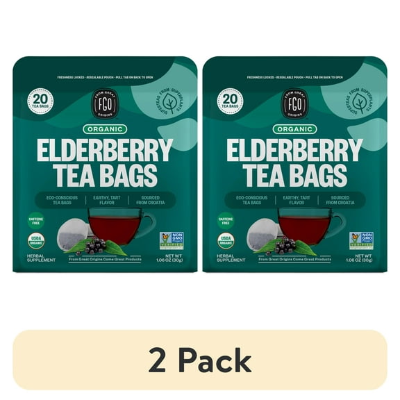 (2 pack) FGO Elderberry Tea, Organic, Eco-Conscious Tea Bags (20 Count)