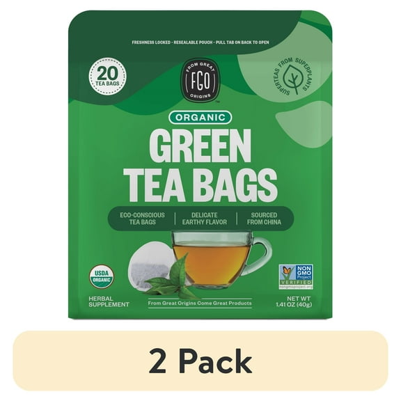 (2 pack) FGO Green Tea, Organic, Eco-Conscious Tea Bags (20 Count)