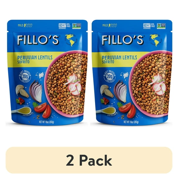 (2 pack) FILLO'S Peruvian Lentils, Single Pouch, 10 oz (Shelf-Stable)