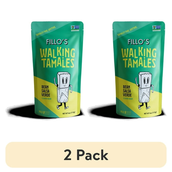 (2 pack) FILLO'S Walking Tamales Bean Salsa Verde Tamale, 4 oz Plastic Pouch, (Shelf-Stable)