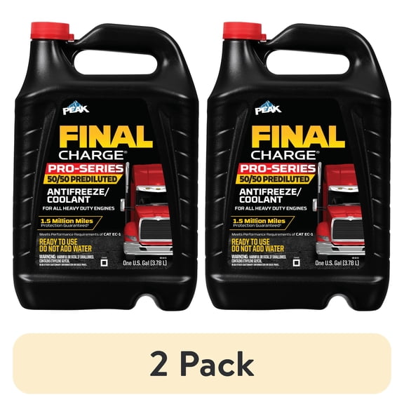 (2 pack) FINAL CHARGE Pro-Series 50/50 Prediluted Antifreeze + Coolant for Heavy Duty Engines, 1 gal