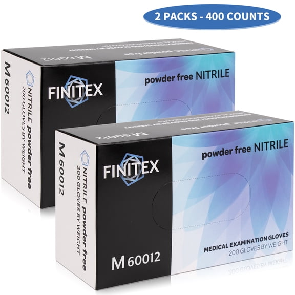 (2 pack) FINITEX Disposable Nitrile Gloves 200 Count, Blue Exam Powder-Free, Food Grade, Medium