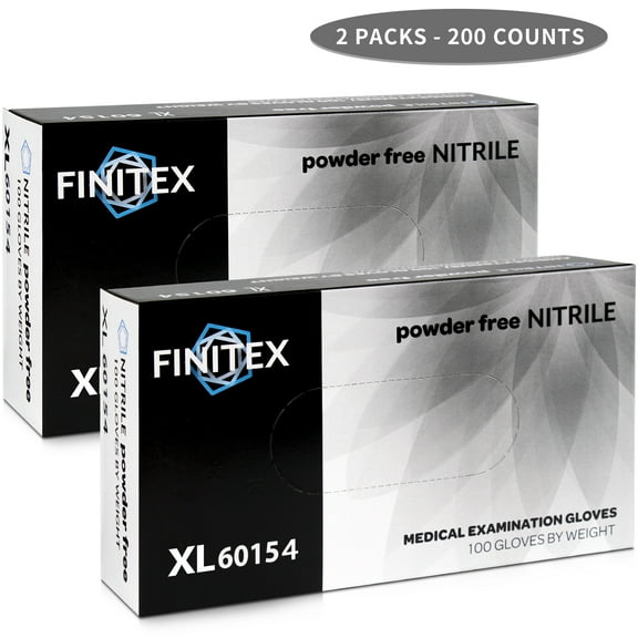(2 pack) FINITEX Black Nitrile Gloves Disposable, Food Safe Gloves for Cooking, Food Prep, Powder-free, Latex-free, Textured Grip, 3.2 Mil, Pack of 100, XL