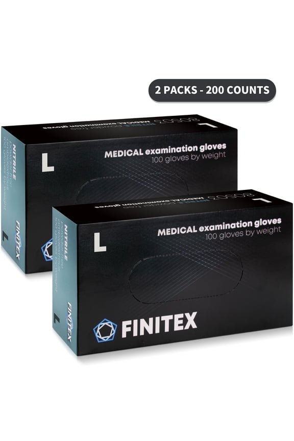 (2 pack) FINITEX Nitrile Disposable Gloves, Large 5 Mil Chemical-Resistant, Hypoallergenic, 100 Count
