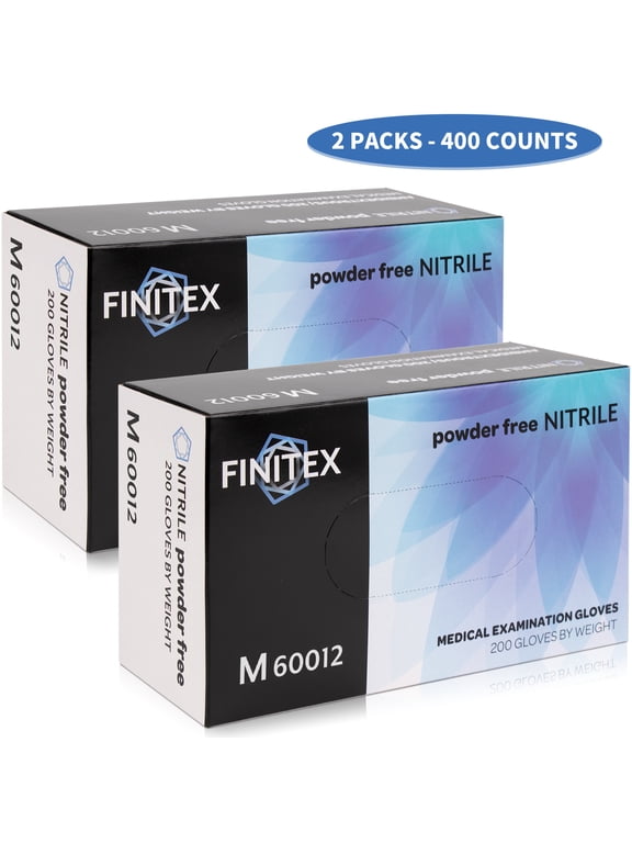 (2 pack) FINITEX Disposable Nitrile Gloves 200 Count, Blue Exam Powder-Free, Food Grade, Medium