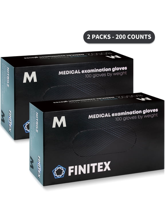 (2 pack) FINITEX Nitrile Gloves, 5 Mil Black Food Safe Disposable Gloves, Powder Free, Non-Sterile, for Industry & Food Use, Medium