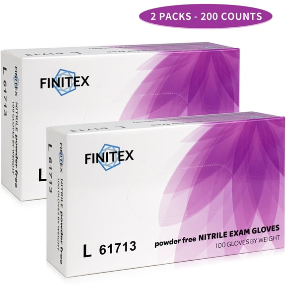 (2 pack) FINITEX Rose Red Nitrile Gloves, 3.5 Mil, Powder-Free, Latex-Free, 100-Count, for Spa, Cooking, Cleaning, Medical, Large Size
