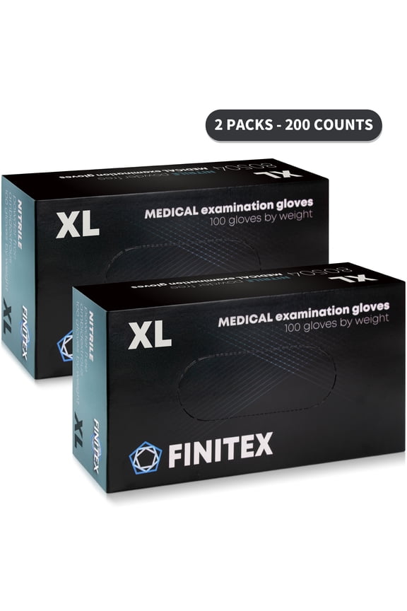 (2 pack) FINITEX Fully Textured Nitrile Disposable Gloves, Powder Free, Food Safe, Industry Grade, 100 Count, XL