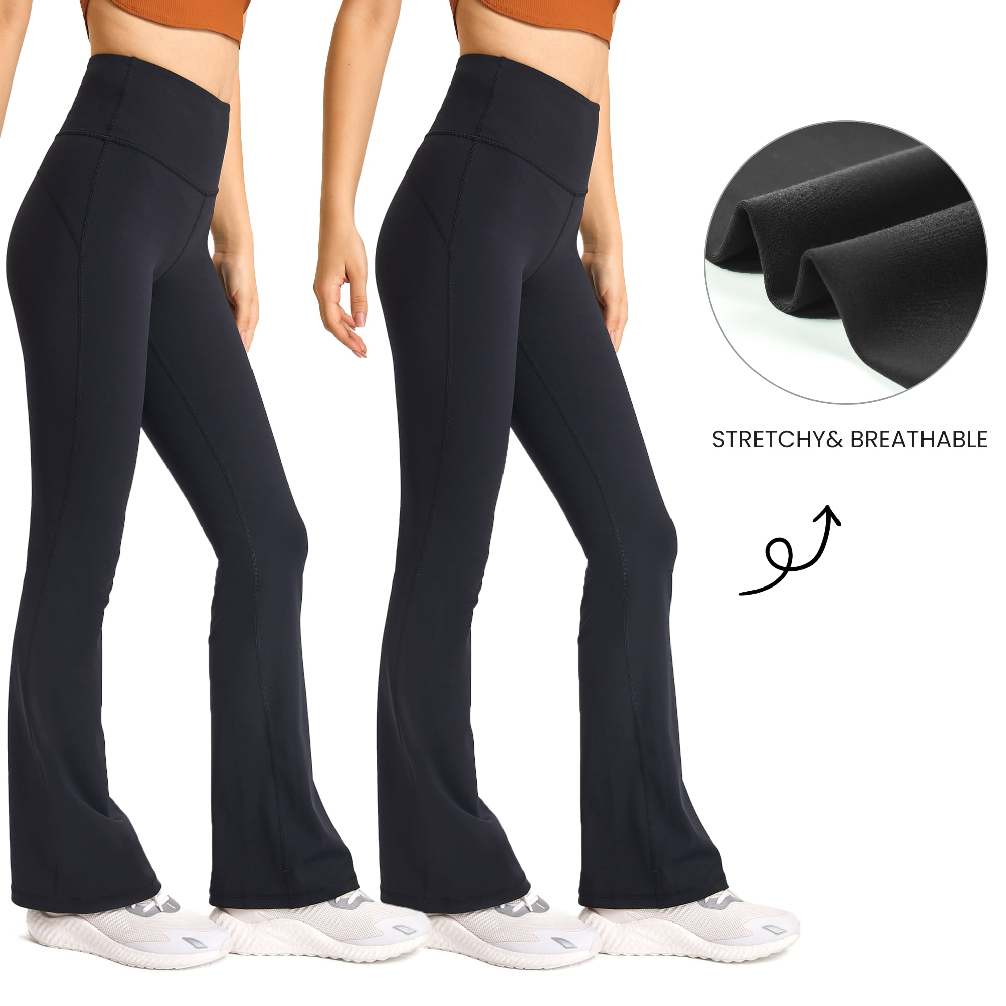 (2 pack) FITOP Women's High Waist Flare Yoga Pants with Tummy Control, Buttery Soft Bootcut Stretch Workout Leggings