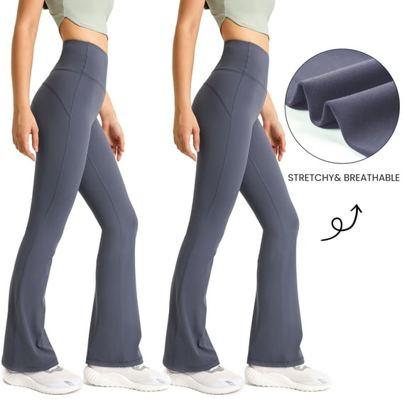 (2 pack) FITOP Women's High Waist Flare Yoga Pants, Buttery Soft, Bootcut, Stretch, Tummy Control Workout Leggings