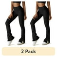 thumbnail image 1 of (2 pack) FITOP High Waist Bootcut Yoga Pants with Slit Hem, Women's Ribbed Flared Workout Leggings, 1 of 8