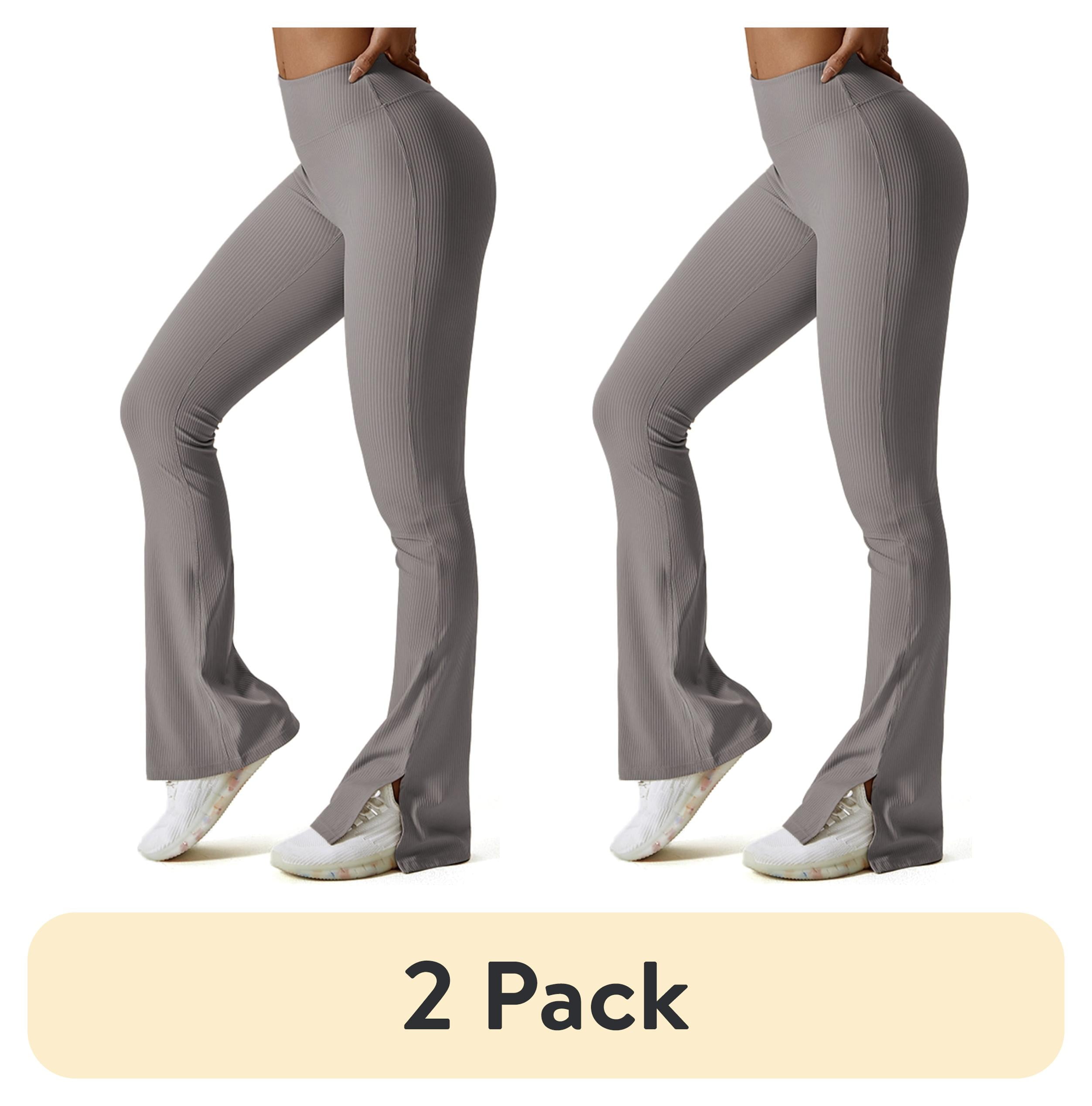 (2 pack) FITOP Womens Ribbed Flared Leggings Slit Hem High Waist Bootcut Yoga Pants Workout Bootleg Pants