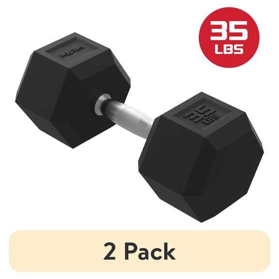 (2 pack) FitRx 35lbs Rubber Hex Dumbbell  Solid Steel Handle, Durable Rubber Coating, Anti-Roll Weight for Fitness, Single