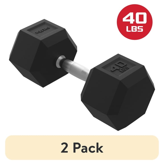 (2 pack) FitRx 40lbs Rubber Hex Dumbbell  Solid Steel Handle, Durable Rubber Coating, Anti-Roll Weight for Fitness, Single