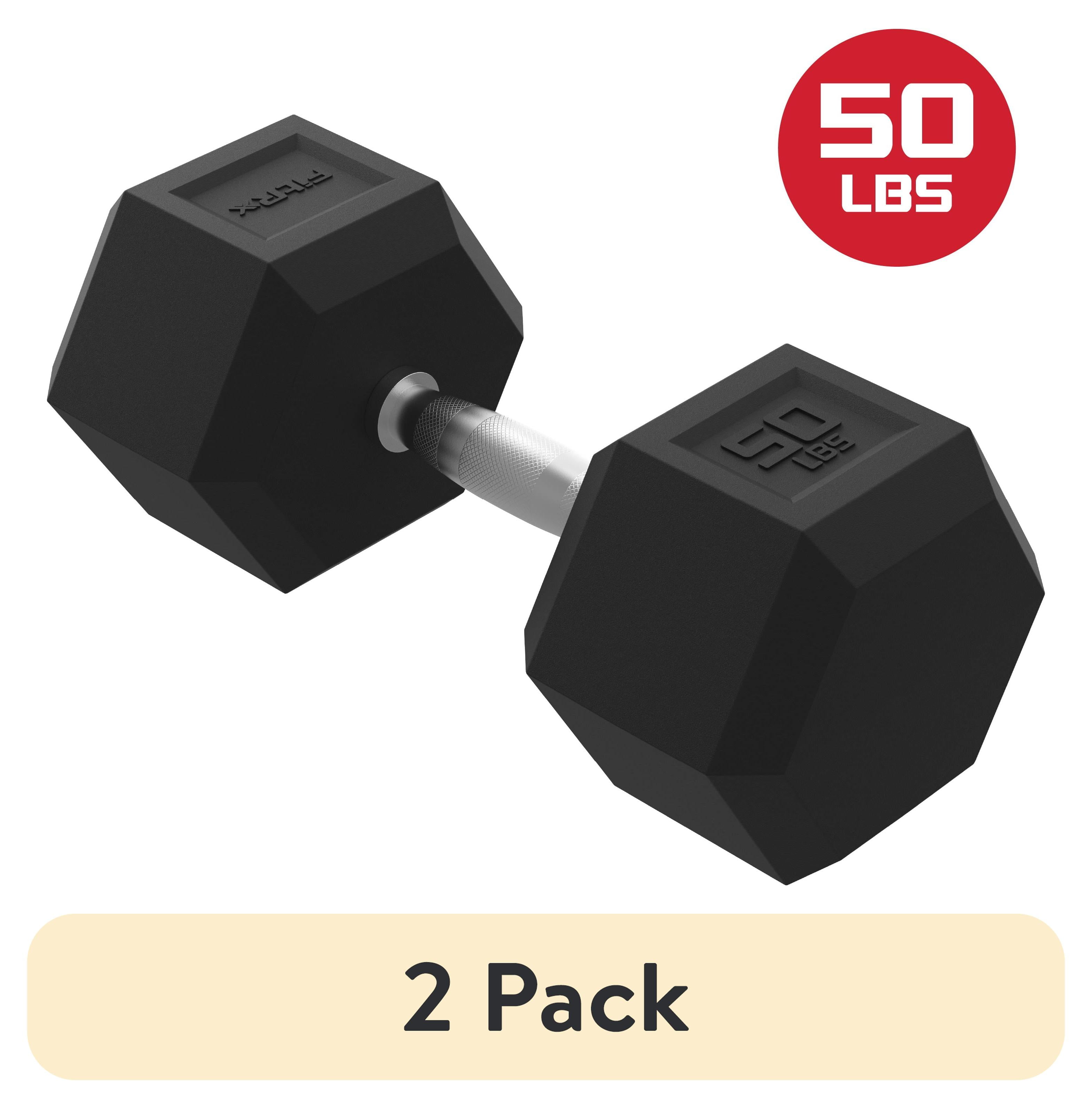 (2 pack) FitRx 50lbs Rubber Hex Dumbbell – Solid Steel Handle, Durable Rubber Coating, Anti-Roll Weight for Fitness, Single