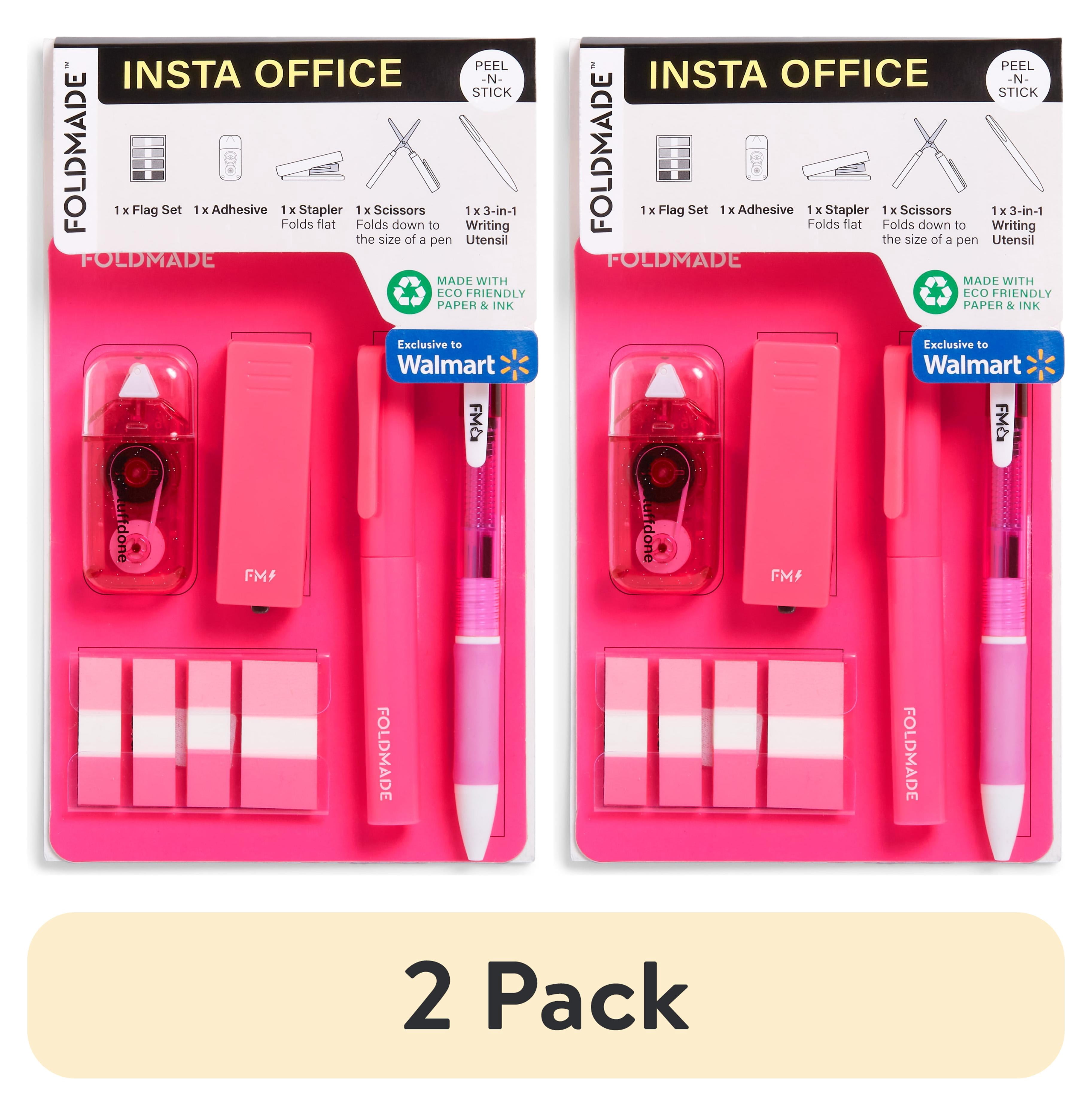 (2 pack) FOLDMADE Insta Office 6 Piece Kit with Scissors, Stapler, Adhesive, Flag Tabs, Pen/Pencil, Peel-N-Stick Holder