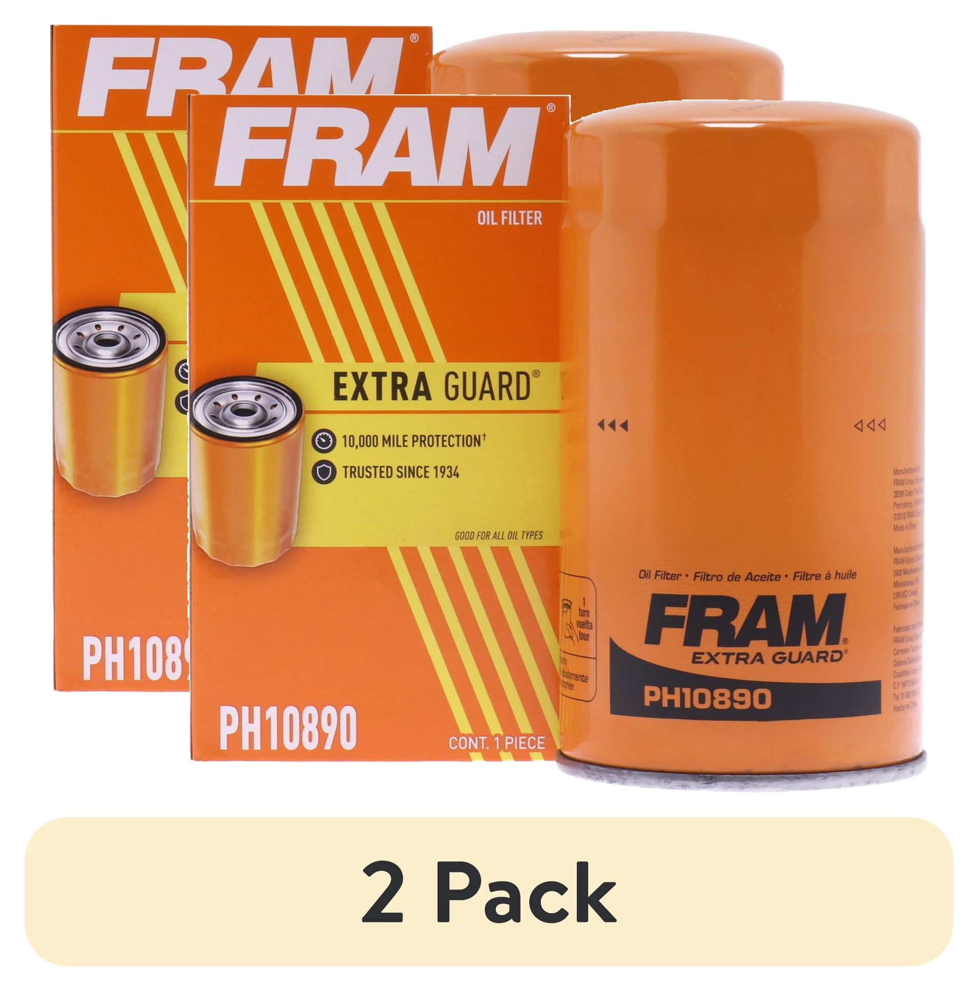 (2 pack) FRAM Extra Guard Oil Filter, PH10890, 10K Miles, Replacement Oil Filter Fits Select Vehicles