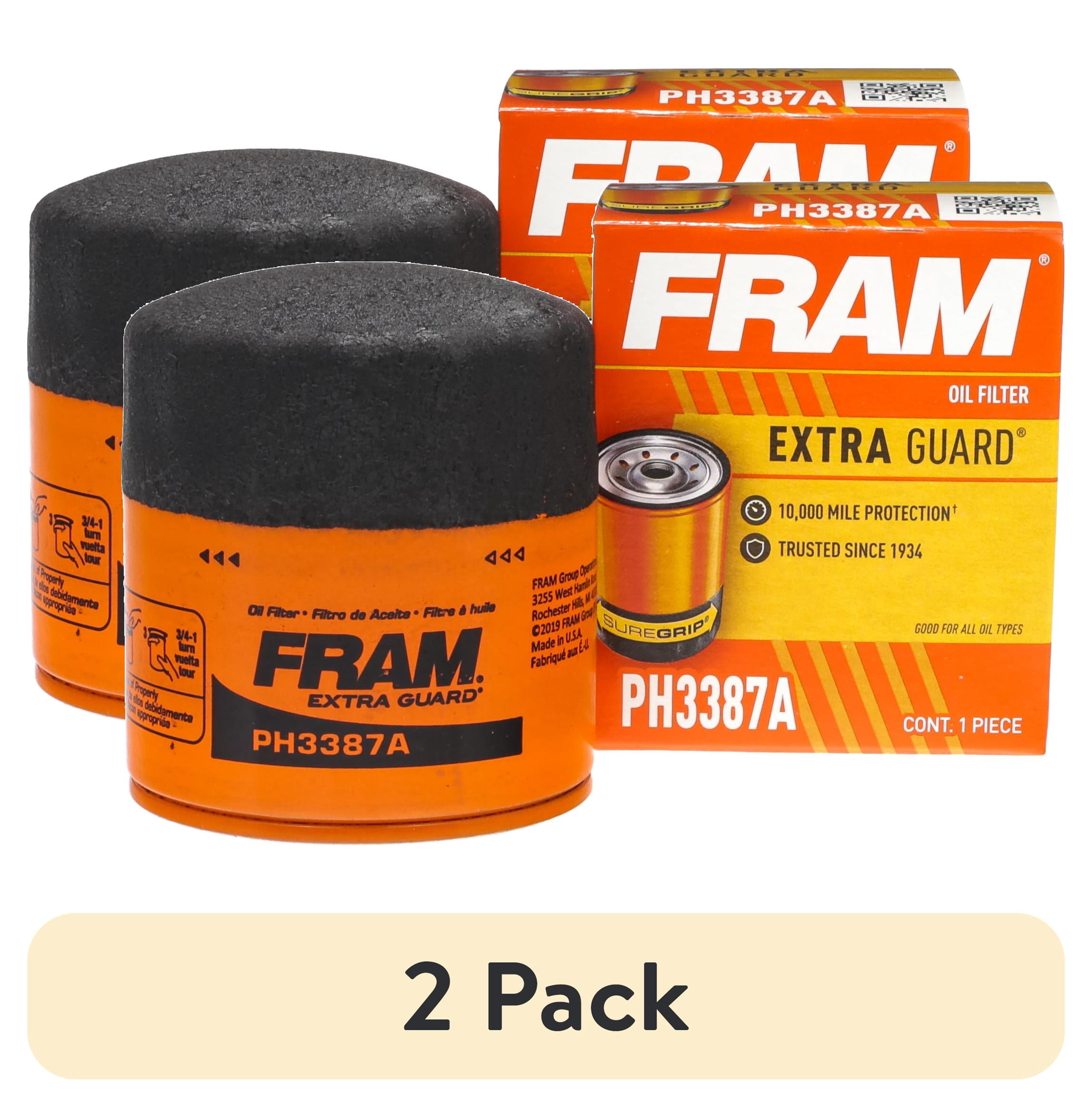 (2 pack) FRAM Extra Guard Oil Filter, PH3387A, 10K Miles, Replacement Oil Filter Fits Select Vehicles
