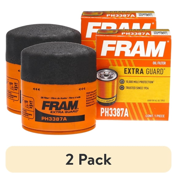 (2 pack) FRAM Extra Guard Oil Filter, PH3387A, 10K Miles, Replacement Oil Filter Fits Select Vehicles