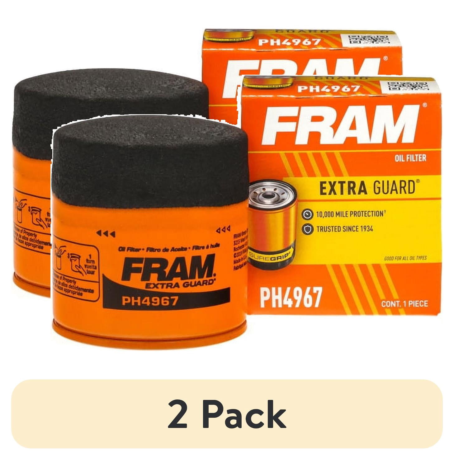 (2 pack) FRAM Extra Guard Oil Filter, PH4967, 10K Miles, Replacement Oil Filter Fits Select Vehicles