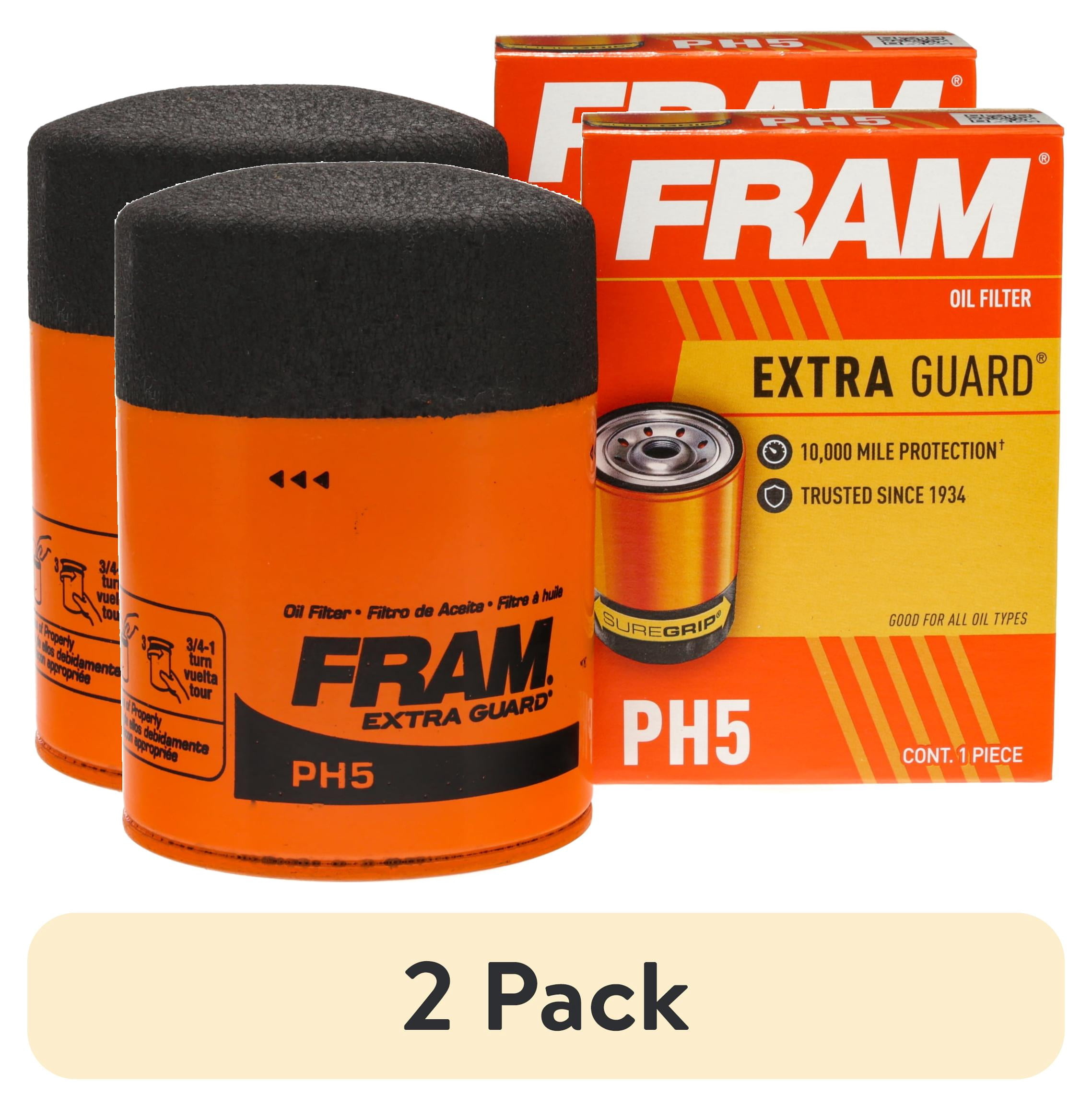 (2 pack) FRAM Extra Guard Oil Filter, PH5, 10K Miles, Replacement Oil Filter Fits Select Vehicles