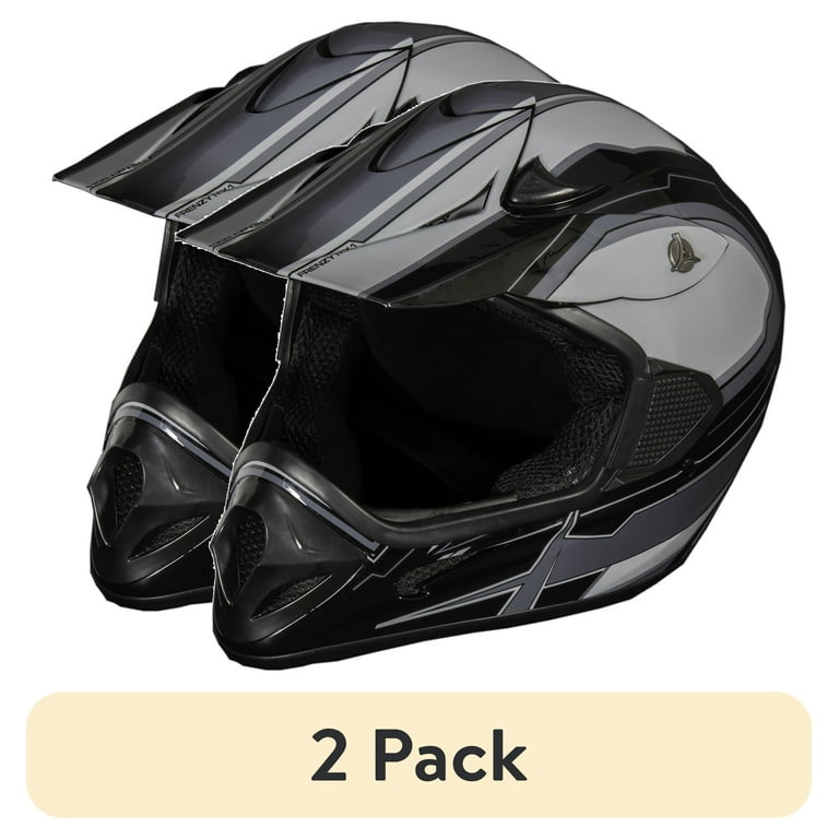 2 pack) FRENZY Adult MX Helmet, DOT Approved, Black-Grey, XL