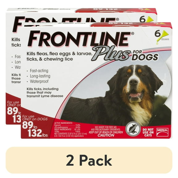 (2 pack) FRONTLINE Plus Flea and Tick Treatment for Extra-Large Dogs, 6 Monthly Doses