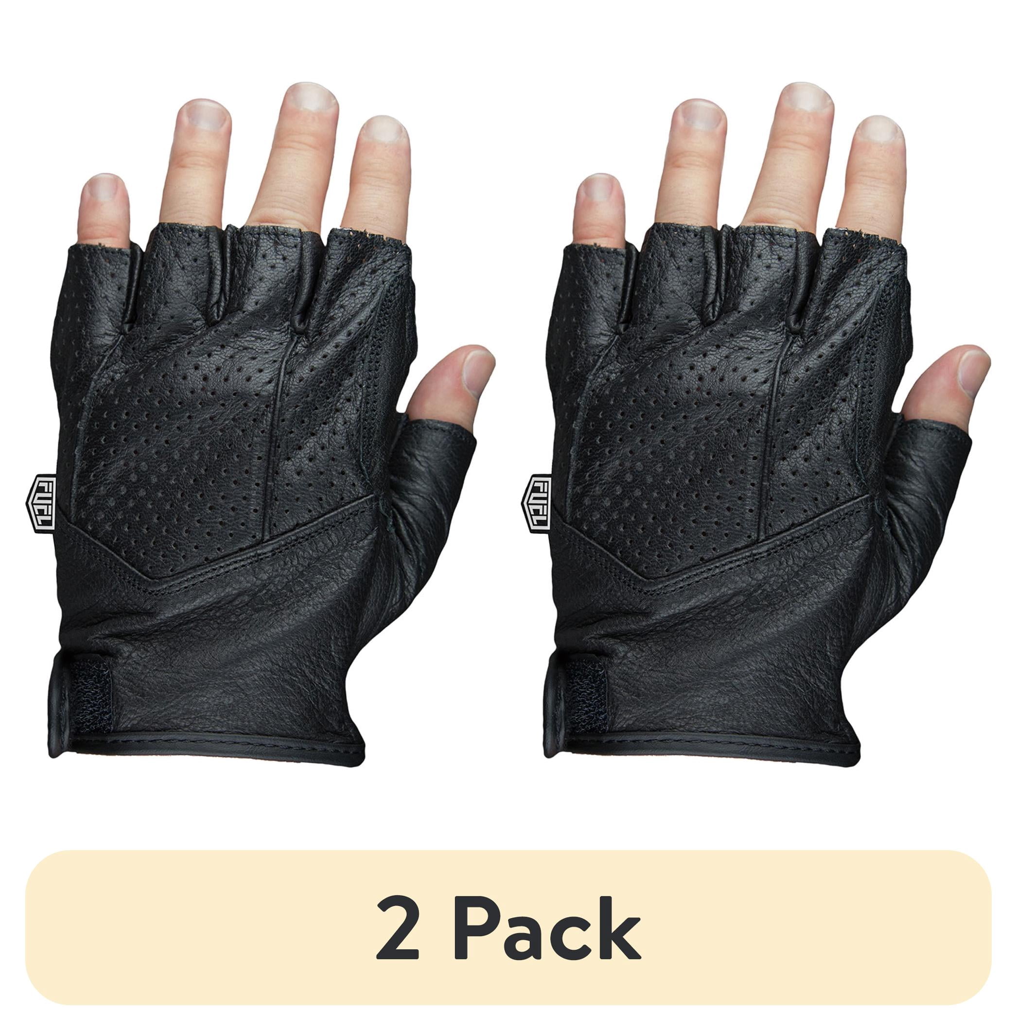 (2 pack) FUEL Adult Fingerless Leather Motorcycle Gloves in Black, Size XL