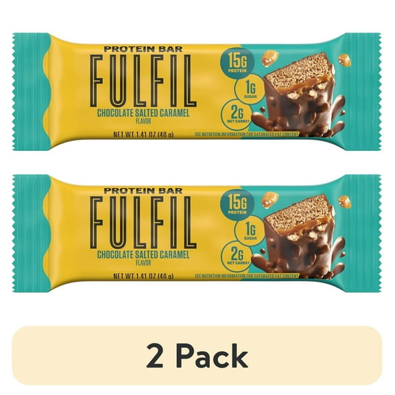 (2 pack) FULFIL Nutrition Vitamin & Protein Bar, Chocolate Salted Caramel, 1 Bar
