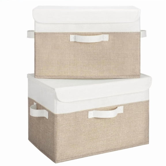 2 pack Fabric Storage Boxes with Lids & Handles, Collapsible Clothes Storage Basket Bins for Clothes Toy 16x10x10inch