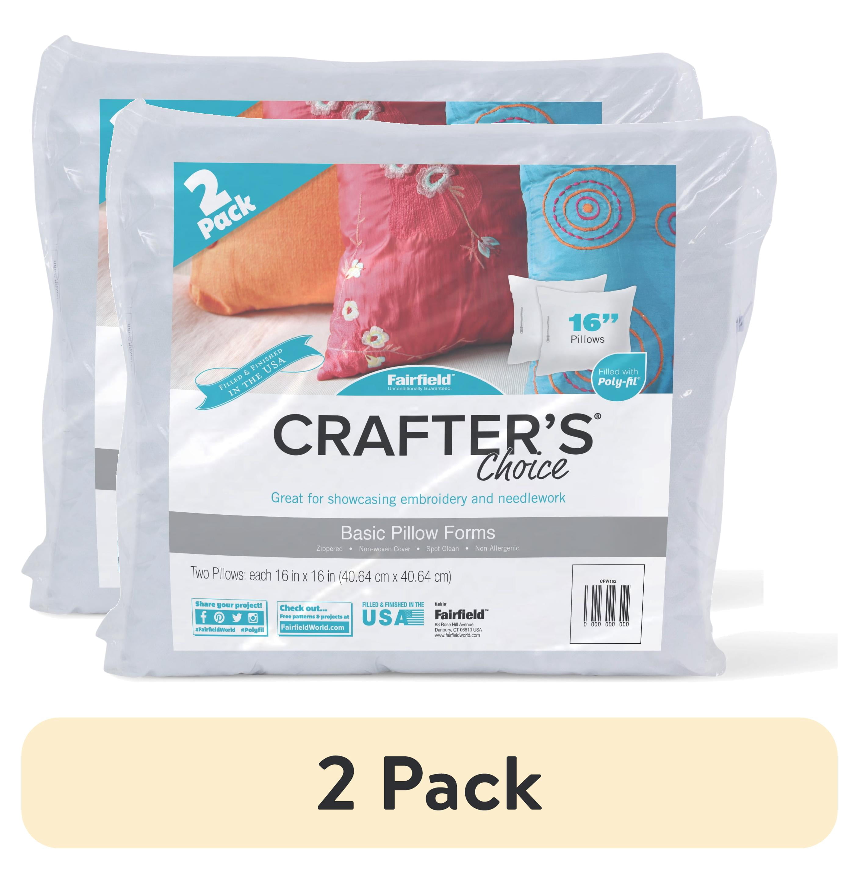 (2 pack) Fairfield Crafter’s Choice Basic Pillow Forms, Soft Pillow Inserts for Throw Pillows, Decorative Pillows, Travel Pillows, and Home Decor, Zippered Cover, Spot Clean, 16" X 16", Pack of 2