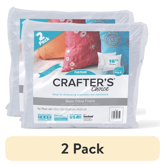 (2 pack) Fairfield Crafter’s Choice Basic Pillow Forms, Soft Pillow Inserts for Throw Pillows, Decorative Pillows, Travel Pillows, and Home Decor, Zippered Cover, Spot Clean, 16" X 16", Pack of 2