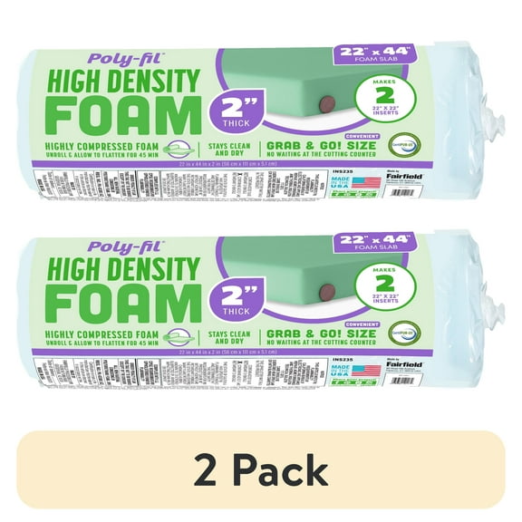 (2 pack) Fairfield High-Density Foam Roll, Ideal for Couch Cushions, Upholstery, Pillow Stuffing, and More, Measures 22 x 44 x 2 inches